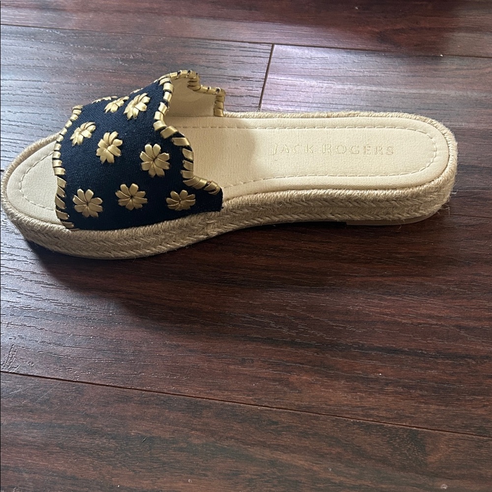 Jack Rogers Black and Gold Espadrille Slides
